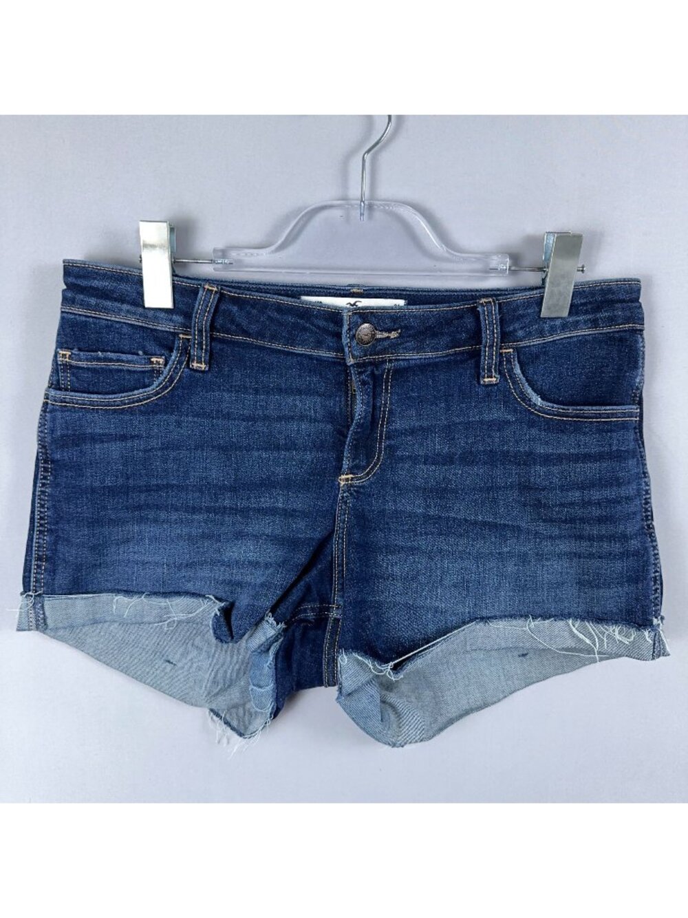 Hollister Mom Shorts Size 13/12 Blue Mid Rise Cuffed hem 5-Pocket Blue